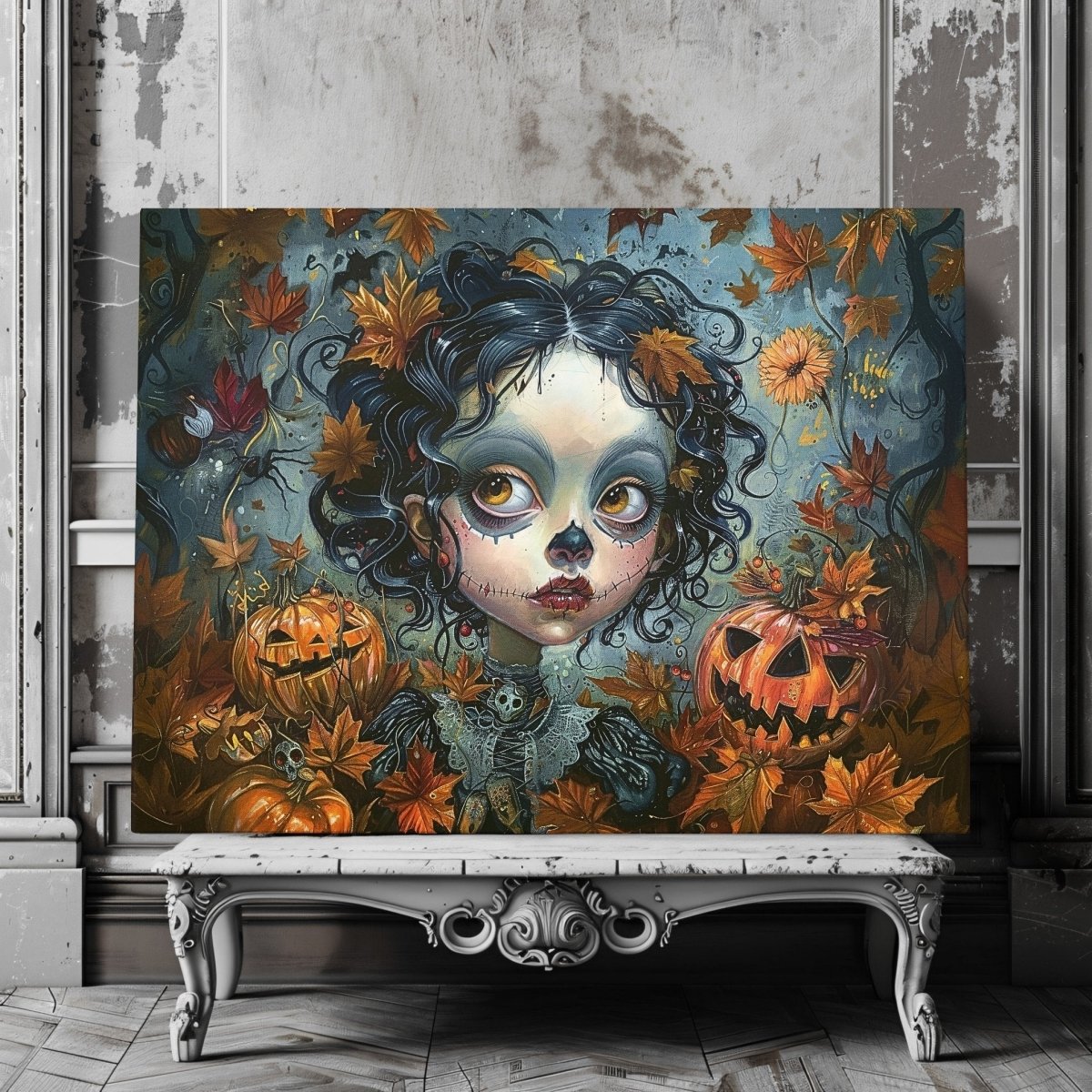 Goth Girl in Halloween Mood - Whimsigoth Decor for the Spooky Season - Gothic Canvas Wall Art - Everything Pixel