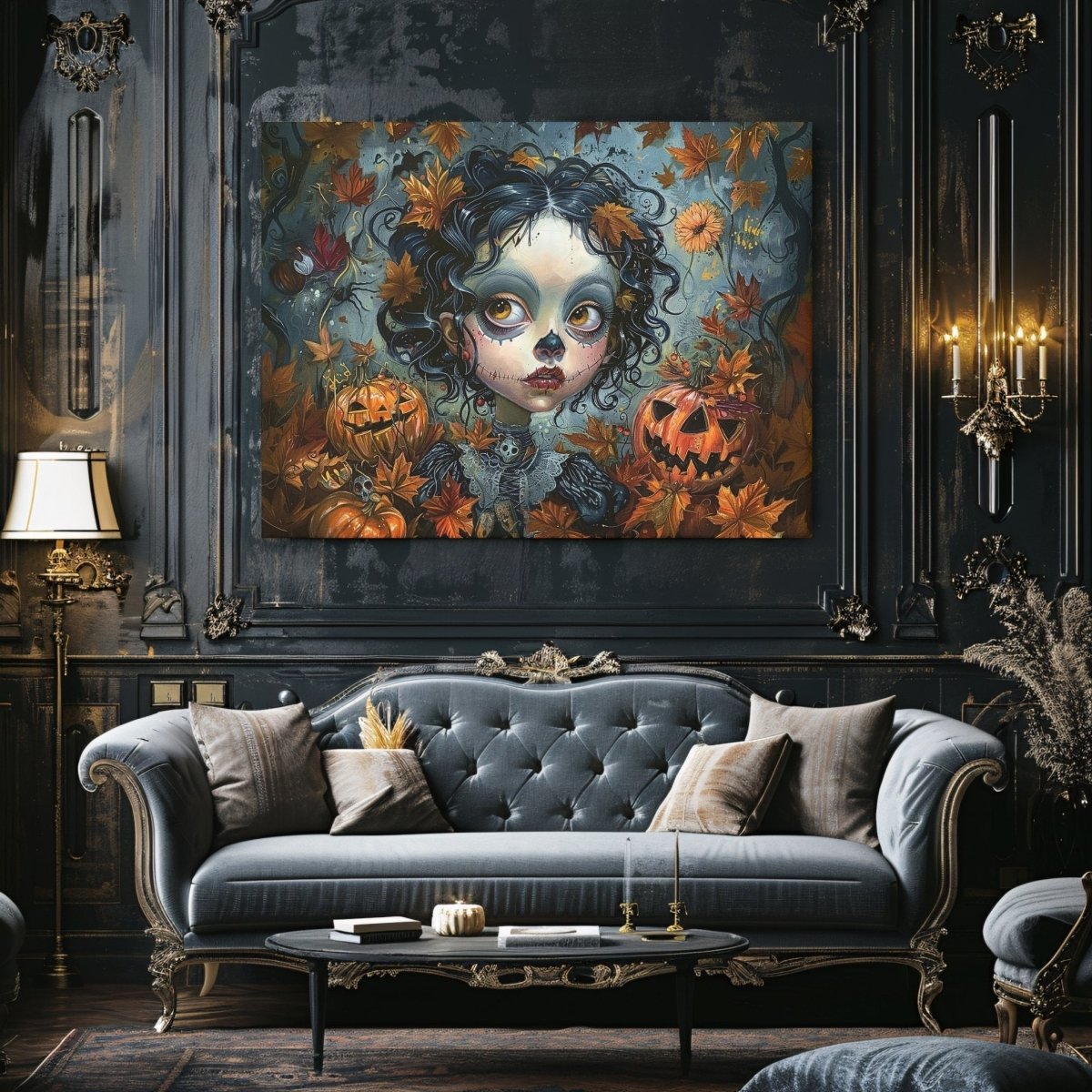 Goth Girl in Halloween Mood - Whimsigoth Decor for the Spooky Season - Gothic Canvas Wall Art - Everything Pixel