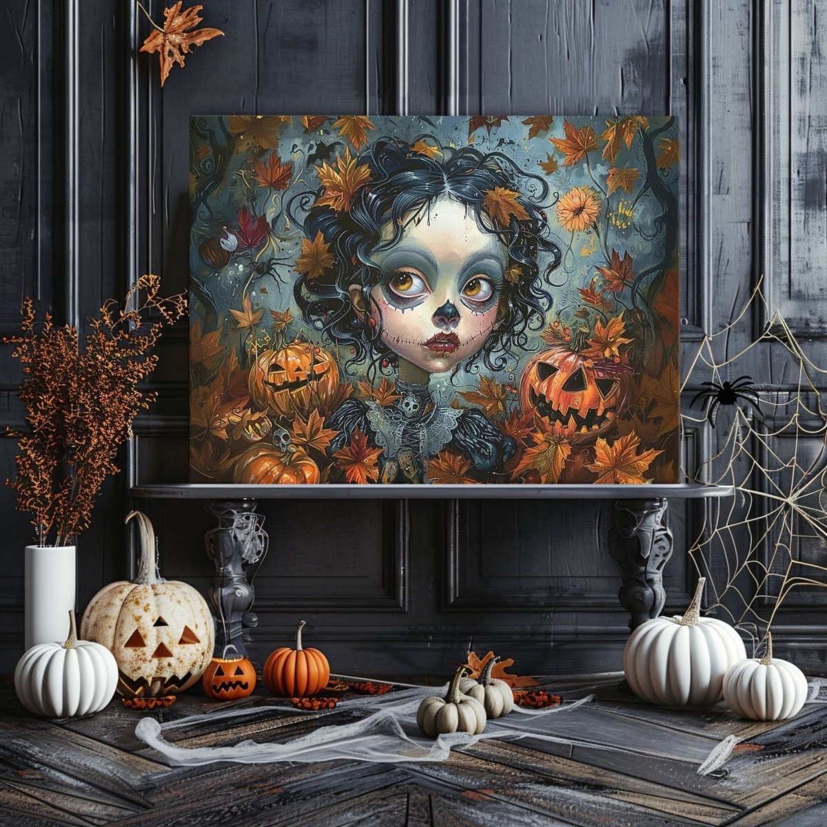 Goth Girl in Halloween Mood - Whimsigoth Decor for the Spooky Season - Gothic Canvas Wall Art - Everything Pixel