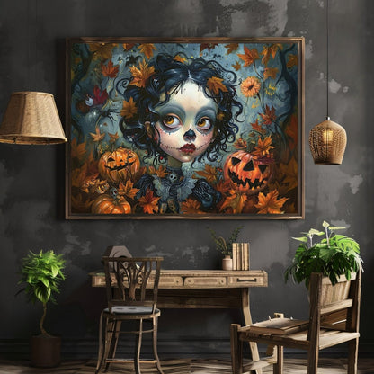 Goth Girl in Halloween Mood - Whimsigoth Decor - Gothic Wall Art Print - Everything Pixel