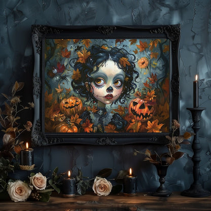 Goth Girl in Halloween Mood - Whimsigoth Decor - Gothic Wall Art Print - Everything Pixel