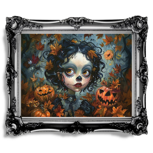 Goth Girl in Halloween Mood - Whimsigoth Decor - Gothic Wall Art Print - Everything Pixel