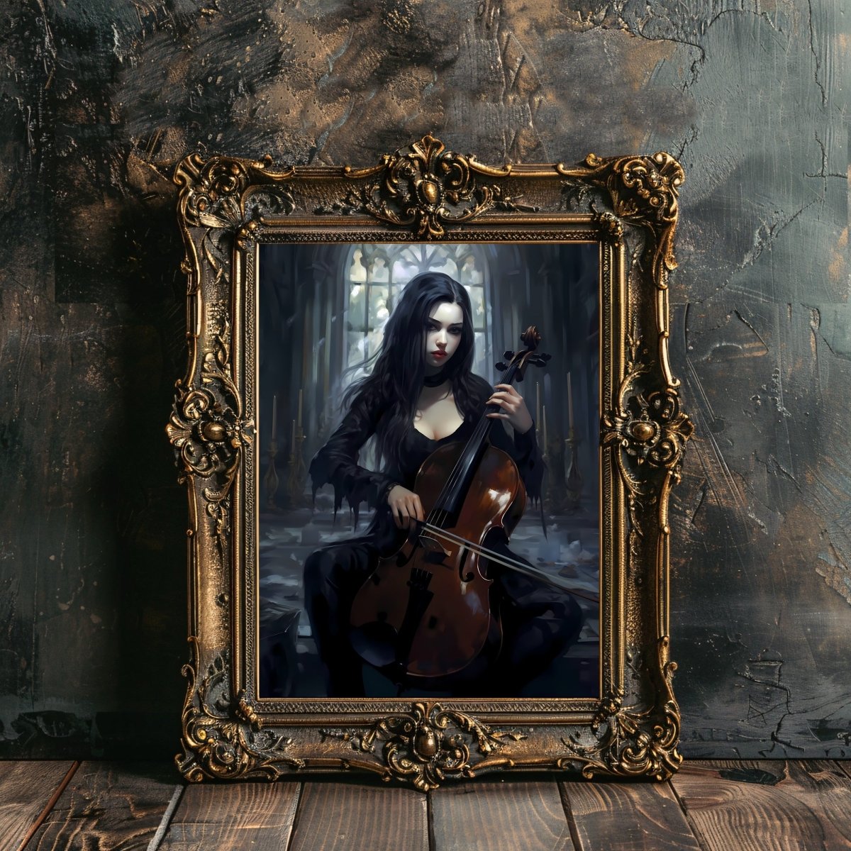 Goth Girl playing Cello on a Wednesday Gothic Wall Art Paper Poster Prints Dark Spooky Decor Fantasy Poster Dark Academia Gothic Retro Ghost Wall Art Wicca - Everything Pixel