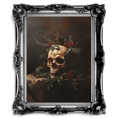 Gothic Christmas Skull Still Life - Dark Academia Holiday Wall Art Print - Everything Pixel