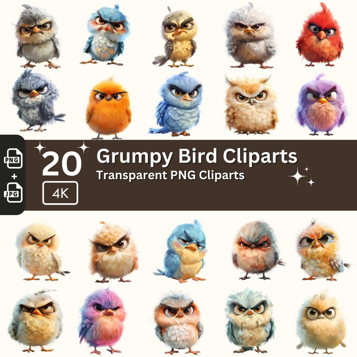 Grumpy Bird Clipart Collection - 20 Transparent PNGs - Funny Cartoon Bird Illustrations - Everything Pixel