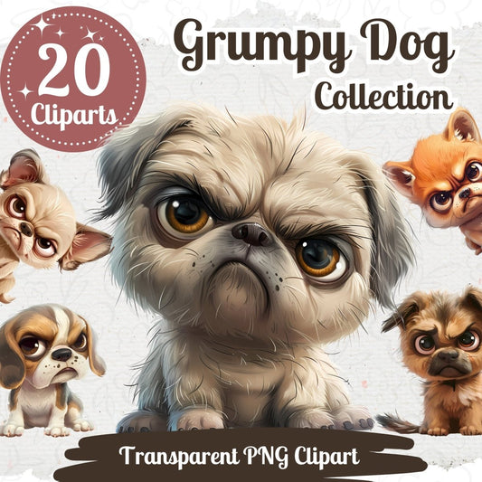Grumpy Dog Clipart Collection - 20 Transparent PNGs | Funny Cartoon Dog Illustrations - Everything Pixel