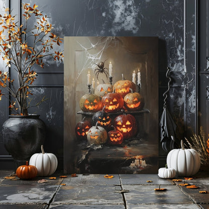 Halloween Jack - o - Lanterns Canvas Print - Gothic Decor, Spooky Autumn, Rustic Fall Charm - Everything Pixel