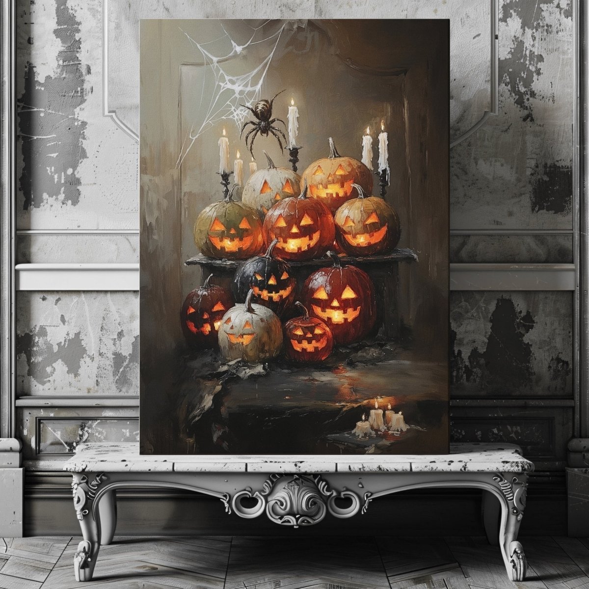 Halloween Jack - o - Lanterns Canvas Print - Gothic Decor, Spooky Autumn, Rustic Fall Charm - Everything Pixel