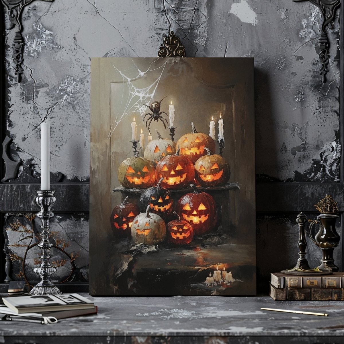 Halloween Jack - o - Lanterns Canvas Print - Gothic Decor, Spooky Autumn, Rustic Fall Charm - Everything Pixel