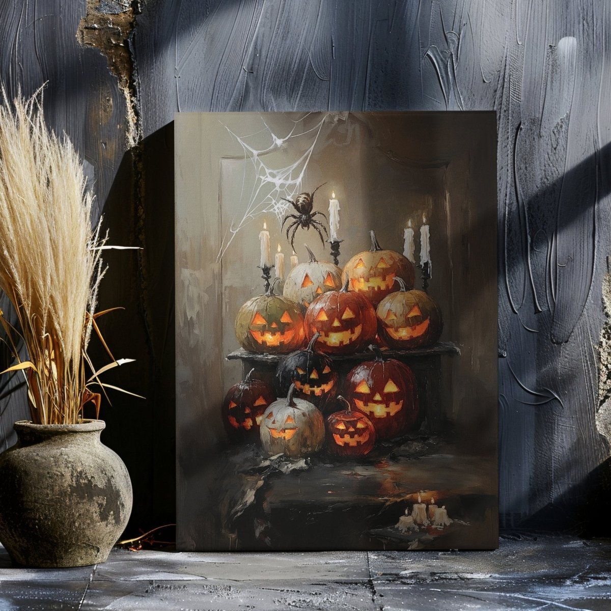 Halloween Jack - o - Lanterns Canvas Print - Gothic Decor, Spooky Autumn, Rustic Fall Charm - Everything Pixel