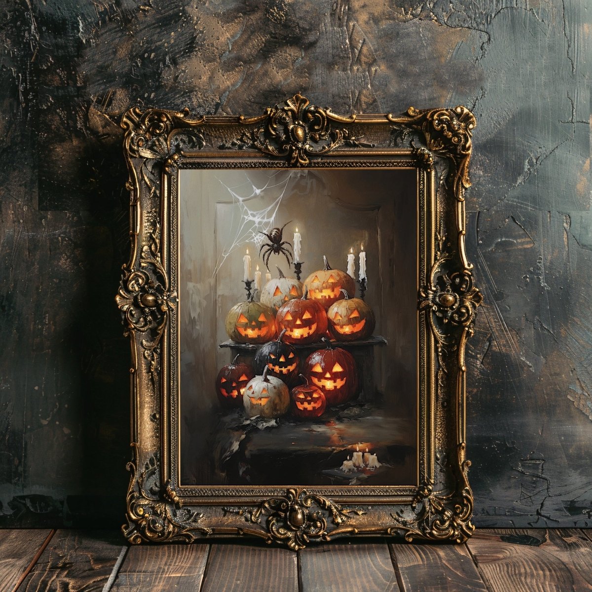 Halloween Jack - o - Lanterns Wall Art Print - Gothic Decor, Spooky Autumn, Rustic Fall Charm - Everything Pixel