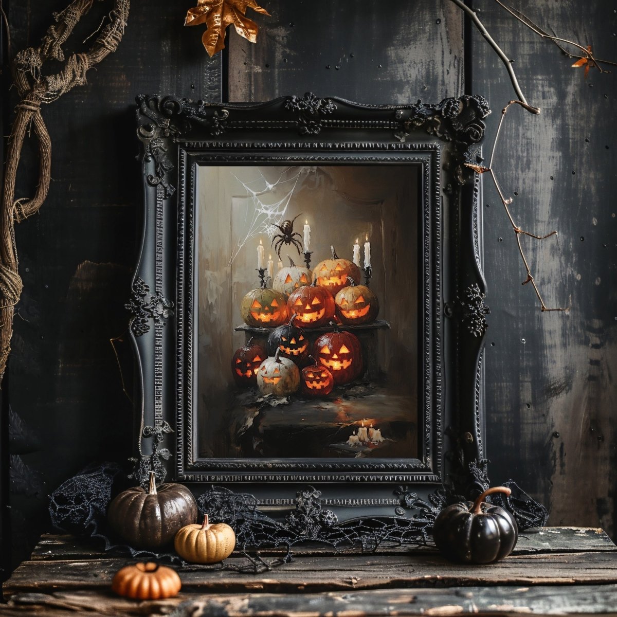 Halloween Jack - o - Lanterns Wall Art Print - Gothic Decor, Spooky Autumn, Rustic Fall Charm - Everything Pixel