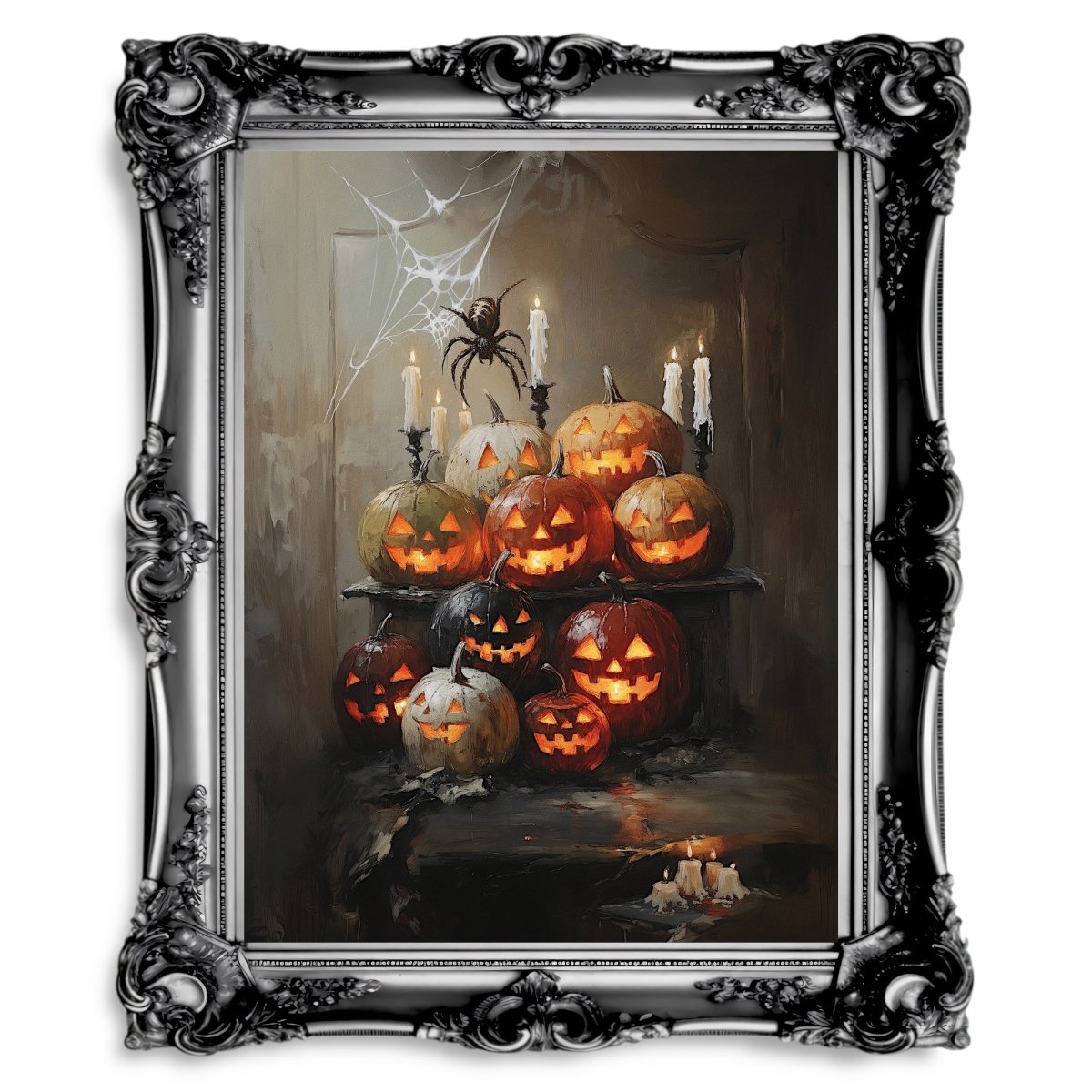 Halloween Jack - o - Lanterns Wall Art Print - Gothic Decor, Spooky Autumn, Rustic Fall Charm - Everything Pixel