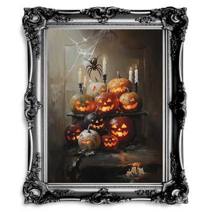 Halloween Jack - o - Lanterns Wall Art Print - Gothic Decor, Spooky Autumn, Rustic Fall Charm - Everything Pixel