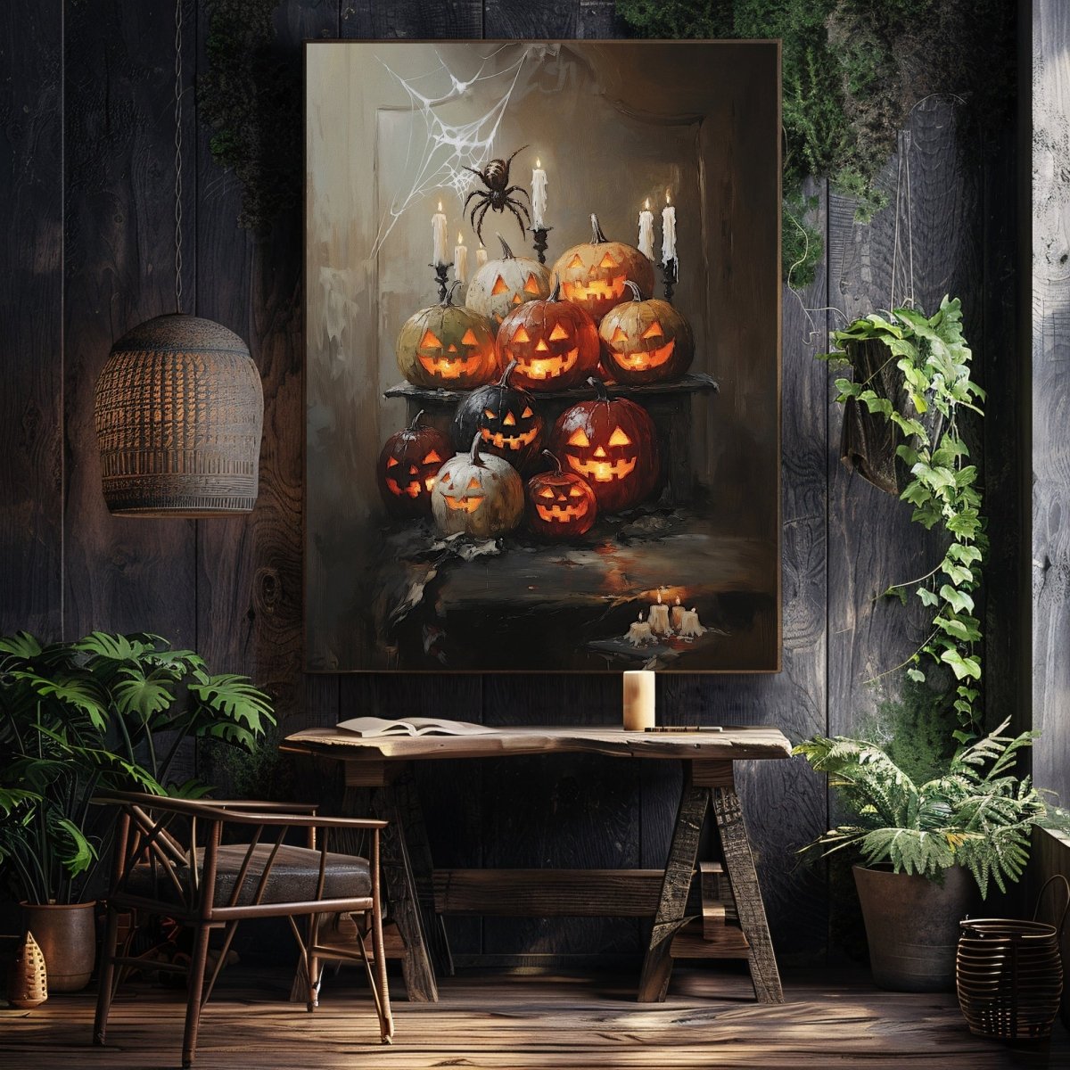 Halloween Jack - o - Lanterns Wall Art Print - Gothic Decor, Spooky Autumn, Rustic Fall Charm - Everything Pixel