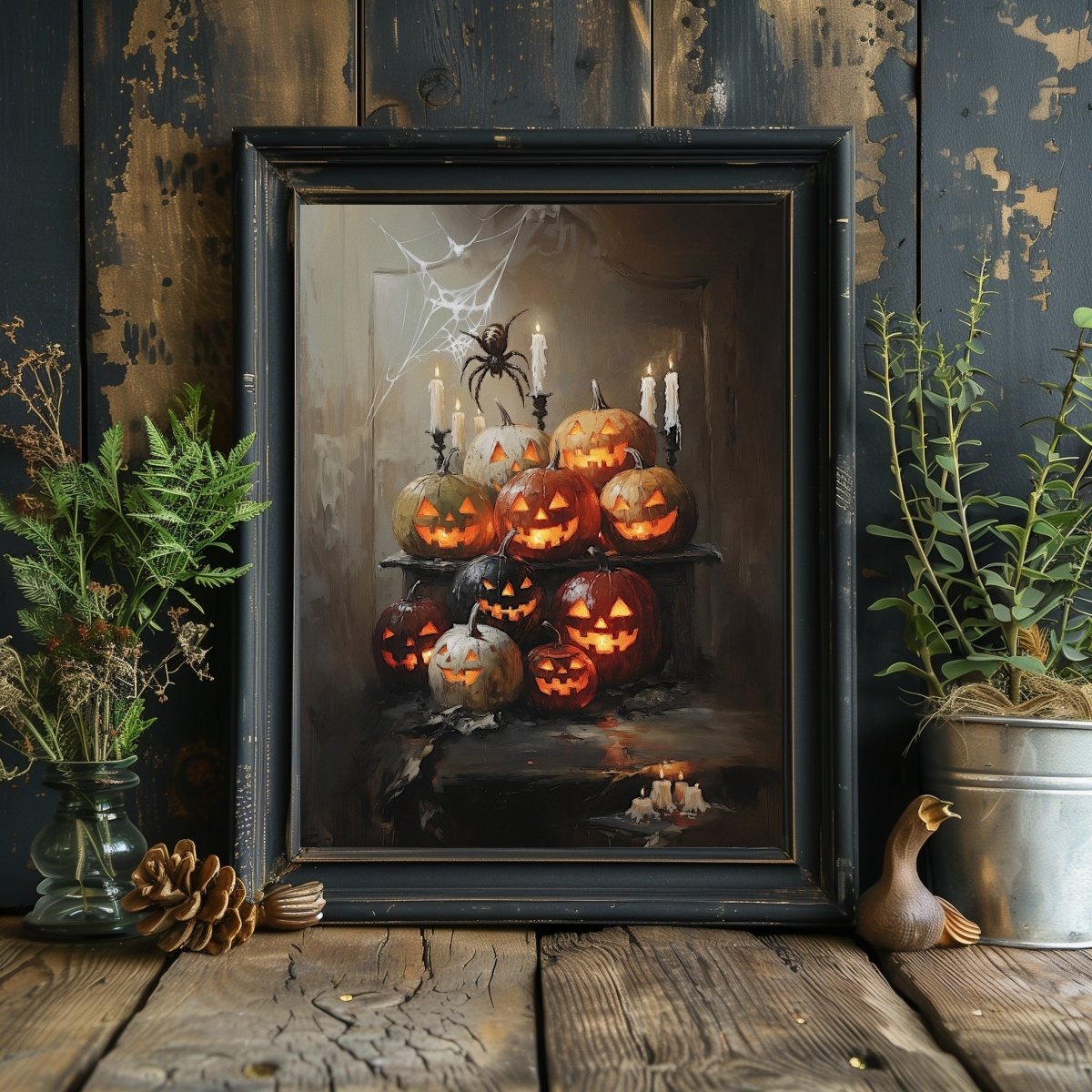 Halloween Jack - o - Lanterns Wall Art Print - Gothic Decor, Spooky Autumn, Rustic Fall Charm - Everything Pixel