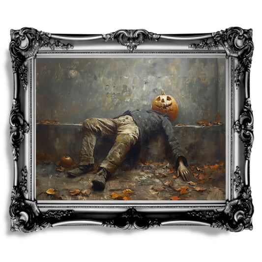 Halloween Night Aftermath Wall Art Print - Funny Jack - o - Lantern Art, Cottagecore Decor - Everything Pixel