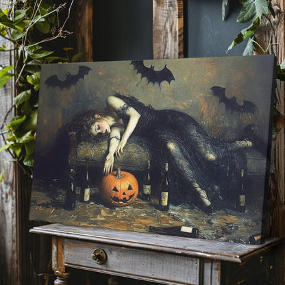 Halloween Party Aftermath Canvas Print - Victorian Woman Portrait, Gothic Feminine Art - Everything Pixel