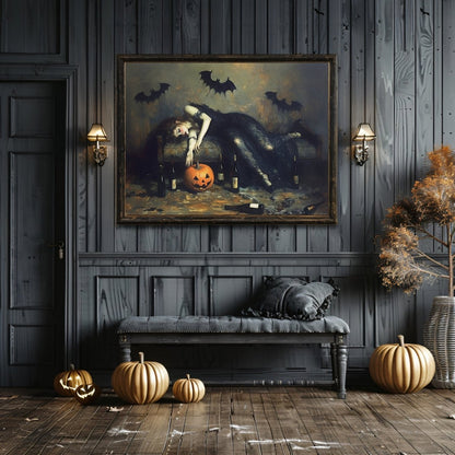 Halloween Party Aftermath Wall Art Print - Victorian Woman Portrait, Gothic Feminine Art - Everything Pixel