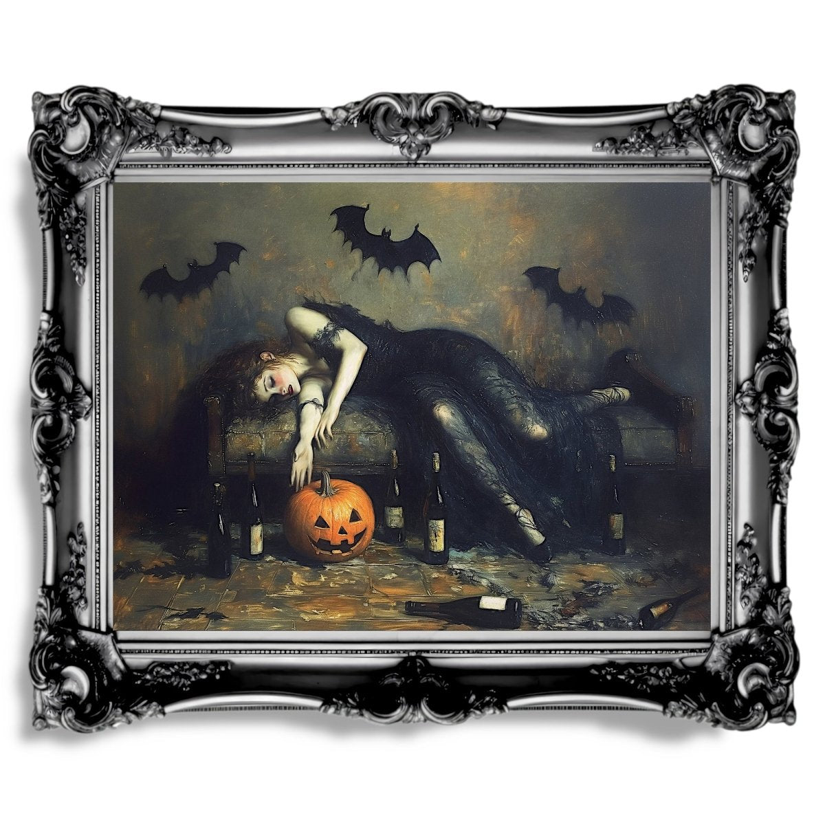 Halloween Party Aftermath Wall Art Print - Victorian Woman Portrait, Gothic Feminine Art - Everything Pixel