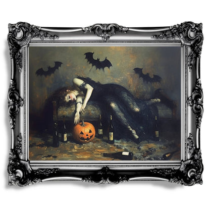 Halloween Party Aftermath Wall Art Print - Victorian Woman Portrait, Gothic Feminine Art - Everything Pixel