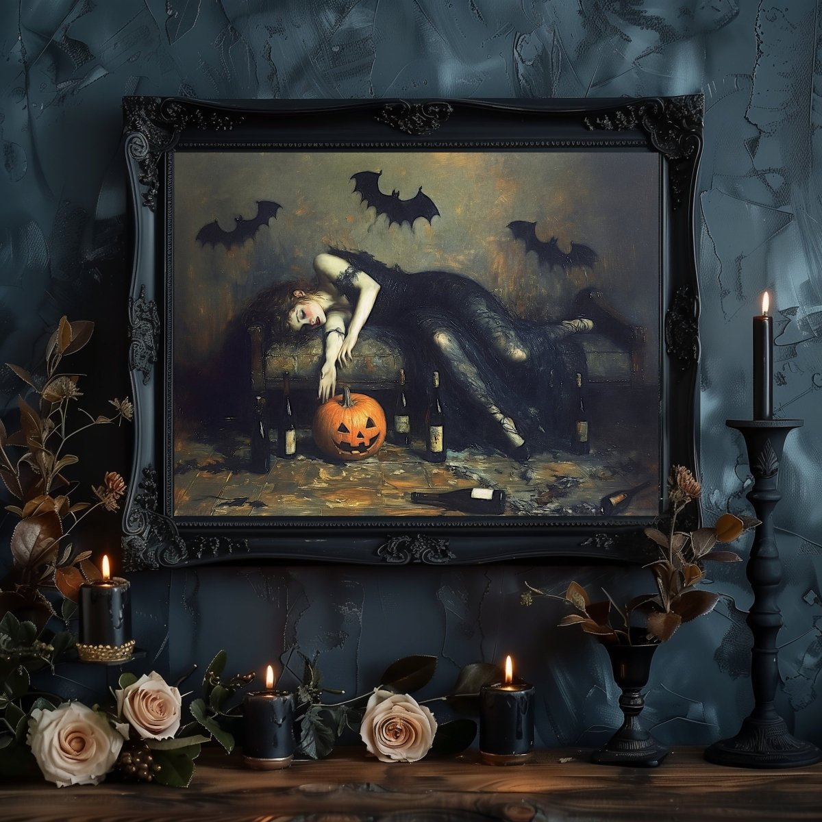 Halloween Party Aftermath Wall Art Print - Victorian Woman Portrait, Gothic Feminine Art - Everything Pixel