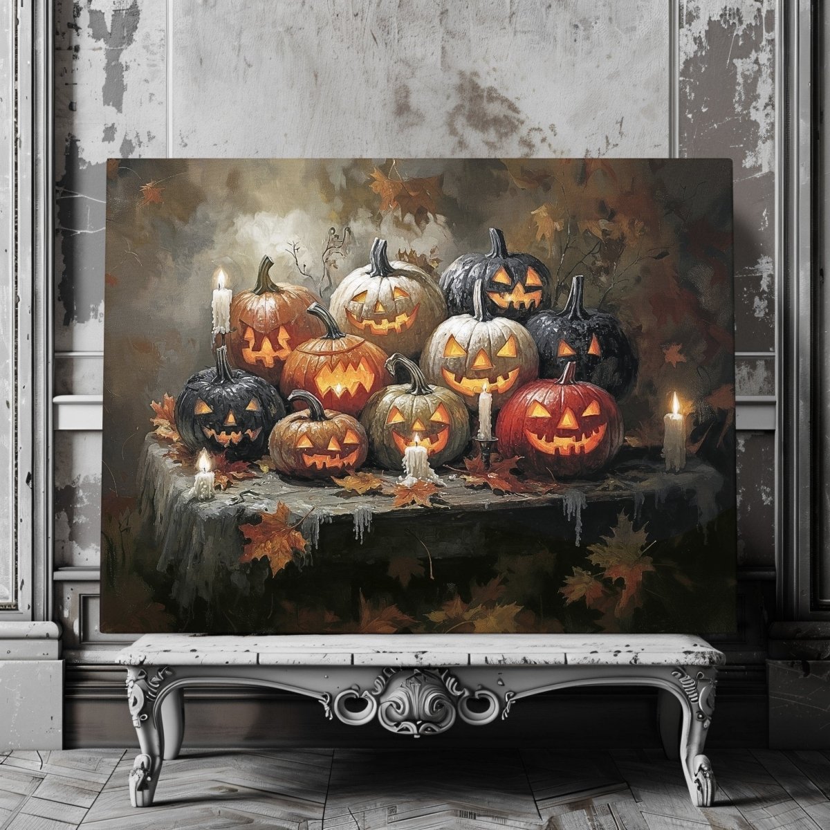 Halloween Pumpkins Canvas Print - Gothic Decor, Spooky Autumn, Eerie Fall Farmhouse, Jack - o' - Lantern Art - Everything Pixel