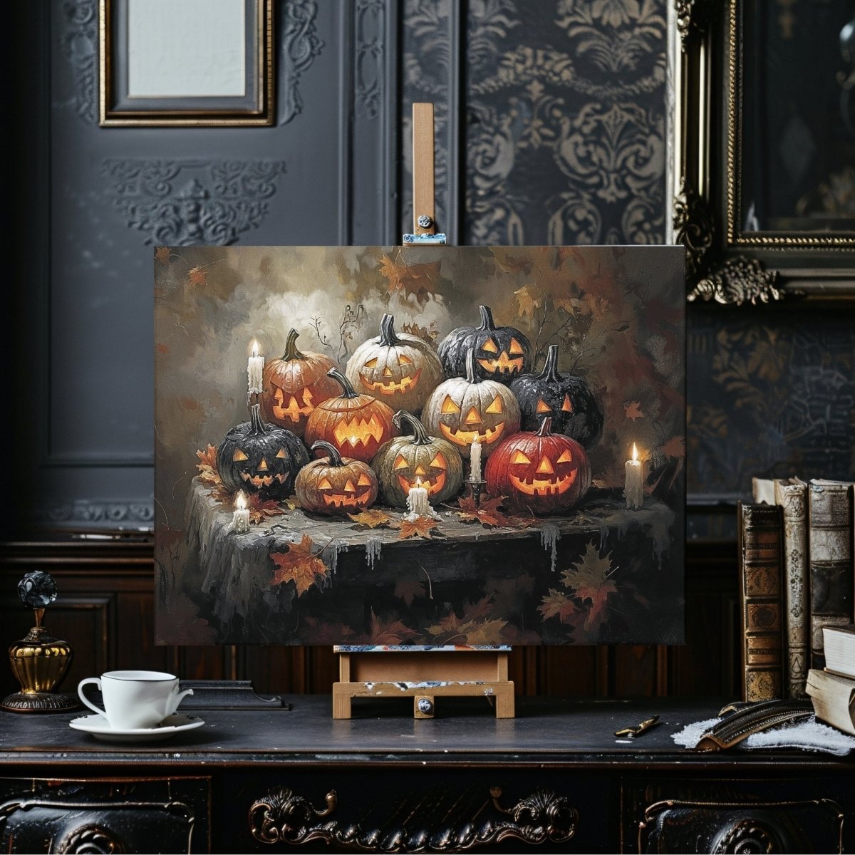 Halloween Pumpkins Canvas Print - Gothic Decor, Spooky Autumn, Eerie Fall Farmhouse, Jack - o' - Lantern Art - Everything Pixel