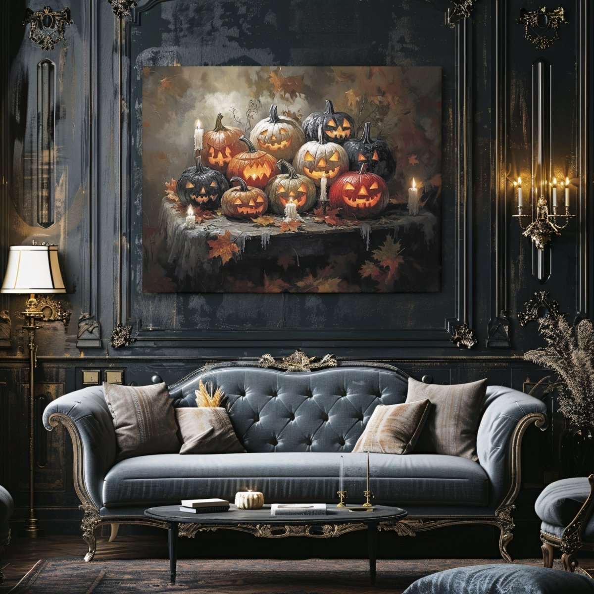 Halloween Pumpkins Canvas Print - Gothic Decor, Spooky Autumn, Eerie Fall Farmhouse, Jack - o' - Lantern Art - Everything Pixel