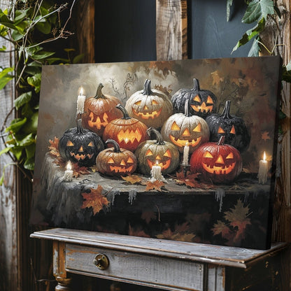 Halloween Pumpkins Canvas Print - Gothic Decor, Spooky Autumn, Eerie Fall Farmhouse, Jack - o' - Lantern Art - Everything Pixel