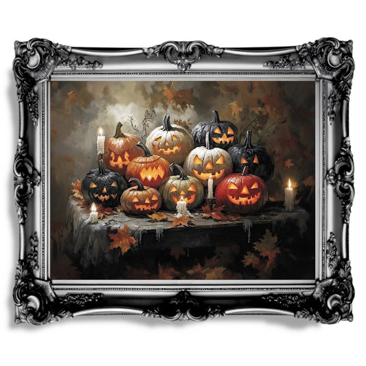 Halloween Pumpkins Wall Art Print - Gothic Decor, Spooky Autumn, Eerie Fall Farmhouse, Jack - o' - Lantern Art - Everything Pixel