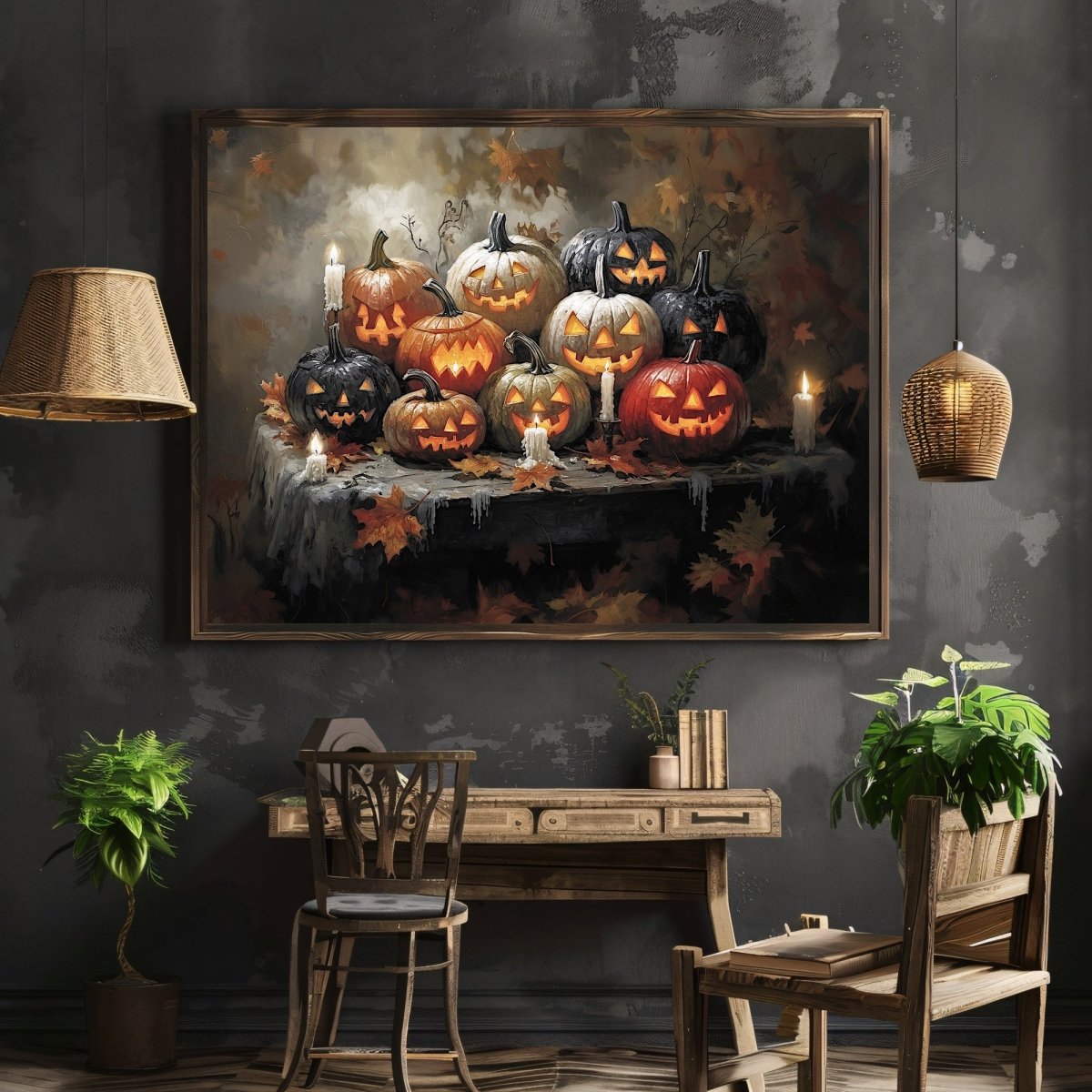 Halloween Pumpkins Wall Art Print - Gothic Decor, Spooky Autumn, Eerie Fall Farmhouse, Jack - o' - Lantern Art - Everything Pixel