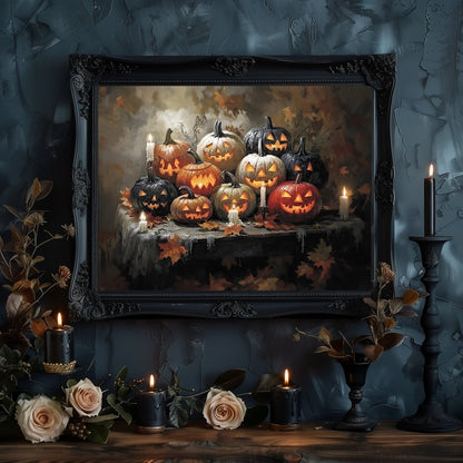 Halloween Pumpkins Wall Art Print - Gothic Decor, Spooky Autumn, Eerie Fall Farmhouse, Jack - o' - Lantern Art - Everything Pixel