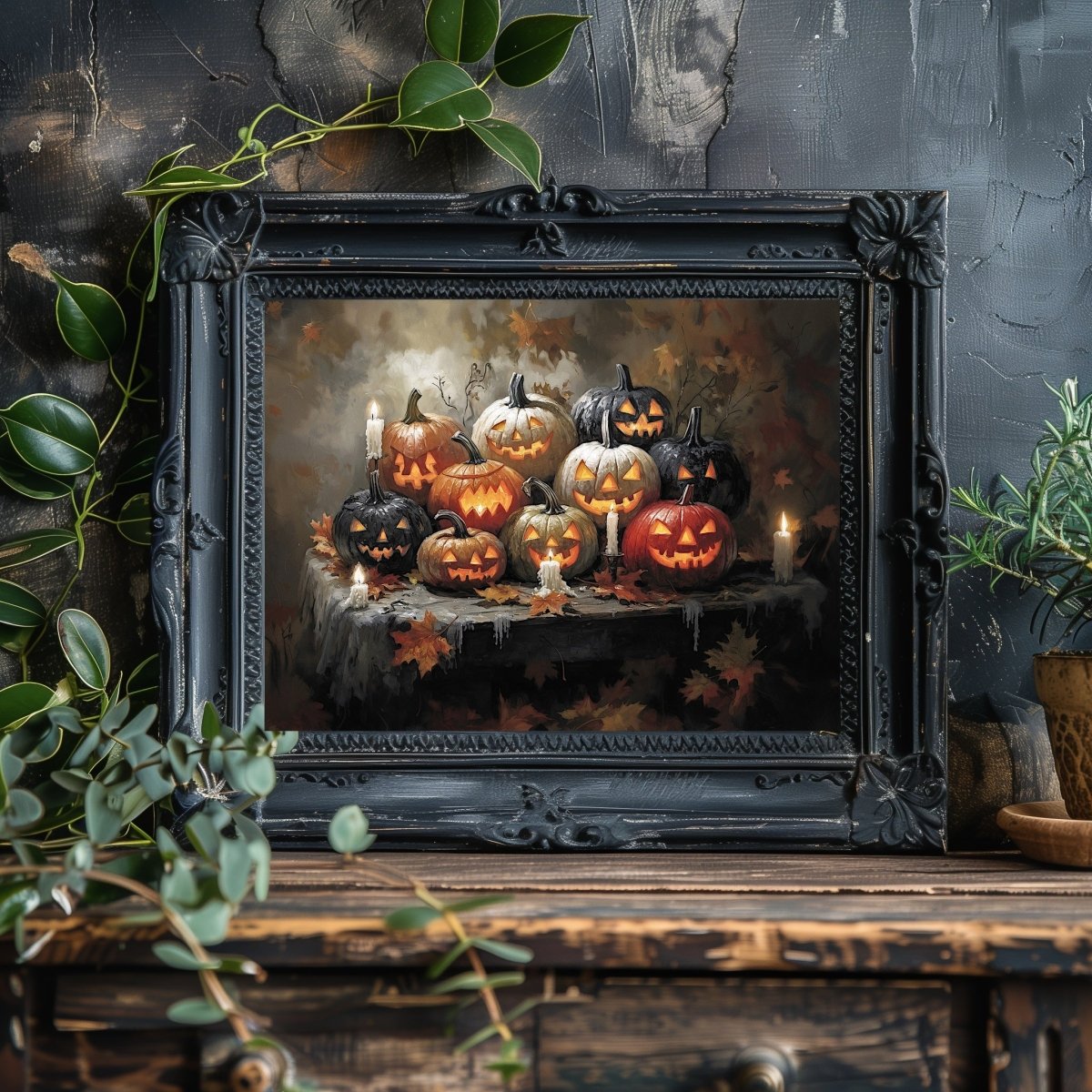 Halloween Pumpkins Wall Art Print - Gothic Decor, Spooky Autumn, Eerie Fall Farmhouse, Jack - o' - Lantern Art - Everything Pixel