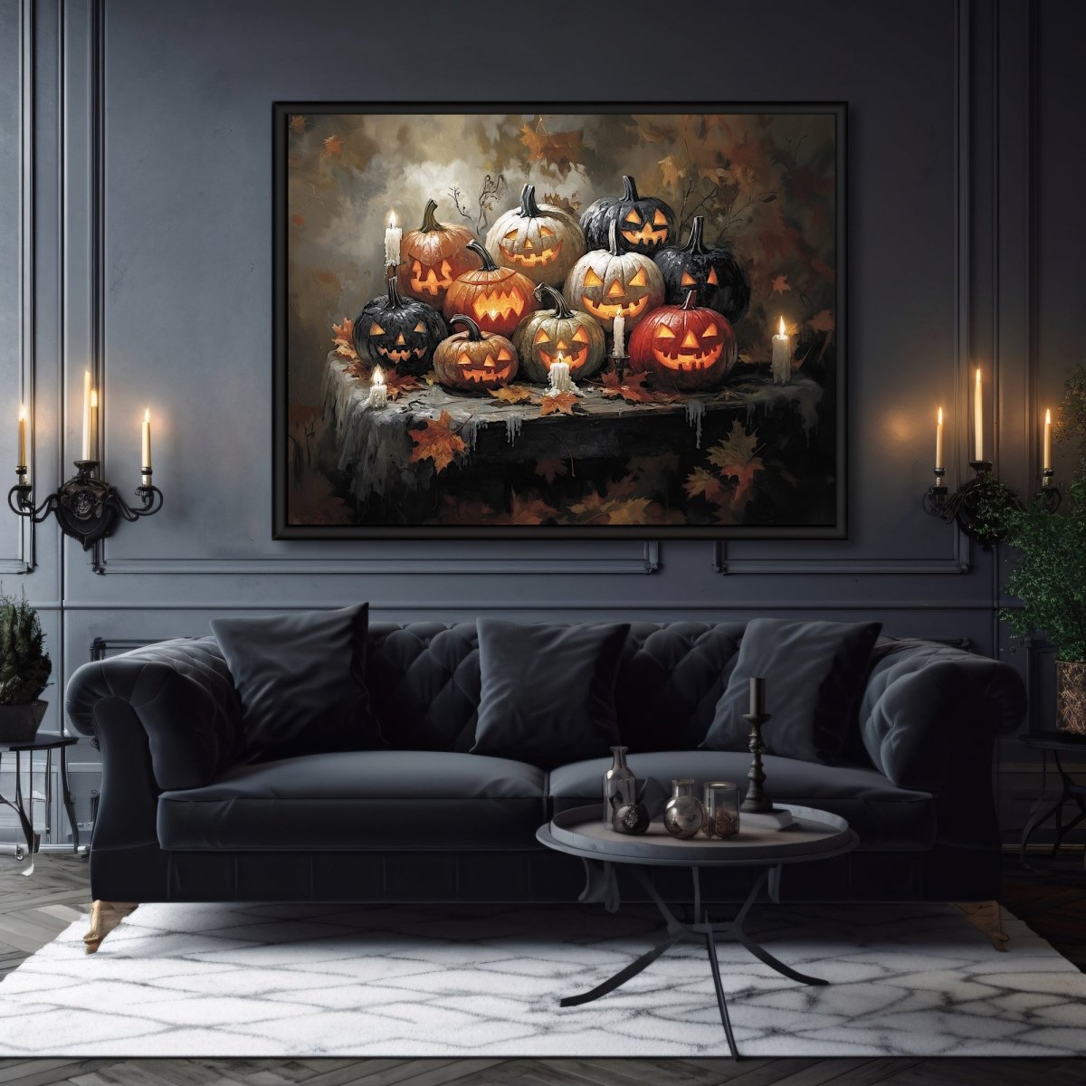 Halloween Pumpkins Wall Art Print - Gothic Decor, Spooky Autumn, Eerie Fall Farmhouse, Jack - o' - Lantern Art - Everything Pixel