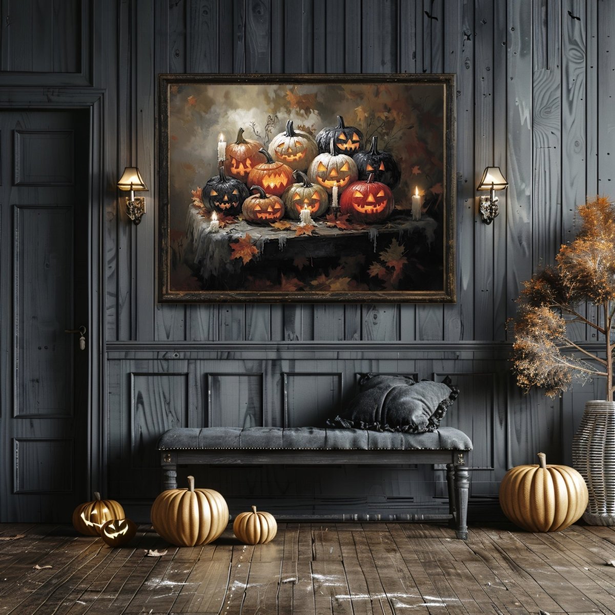 Halloween Pumpkins Wall Art Print - Gothic Decor, Spooky Autumn, Eerie Fall Farmhouse, Jack - o' - Lantern Art - Everything Pixel