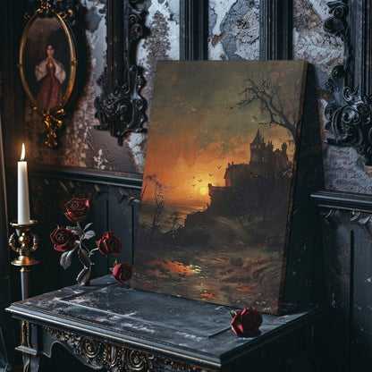 Haunted Castle at Sunset - Vampire Aesthetic - Gothic Canvas Print - Everything Pixel