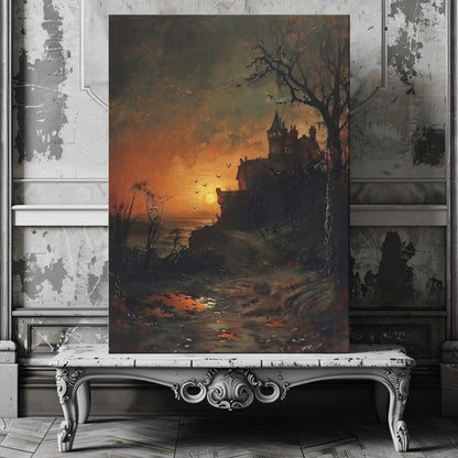 Haunted Castle at Sunset - Vampire Aesthetic - Gothic Canvas Print - Everything Pixel