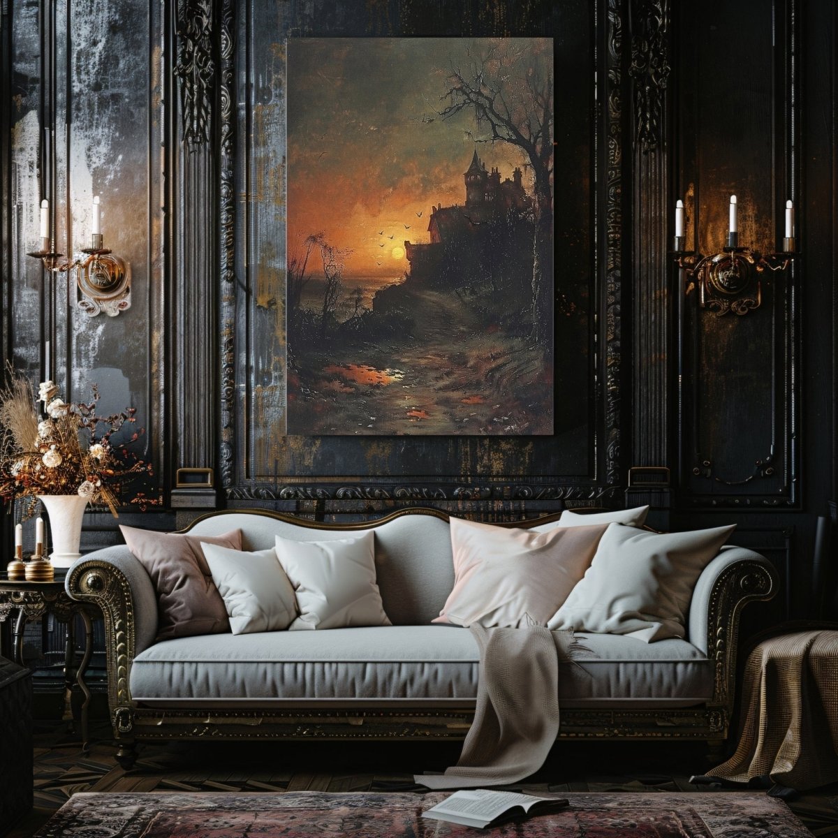 Haunted Castle at Sunset - Vampire Aesthetic - Gothic Canvas Print - Everything Pixel