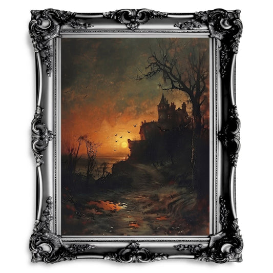 Haunted Castle at Sunset - Vampire Aesthetic - Gothic Wall Art Print - Everything Pixel