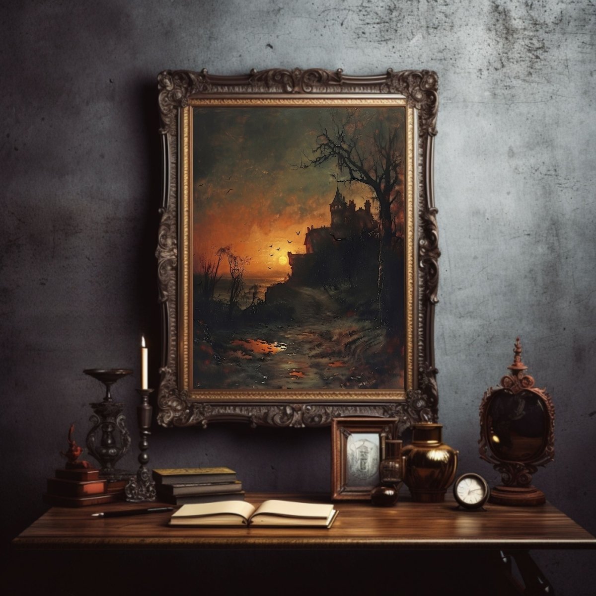 Haunted Castle at Sunset - Vampire Aesthetic - Gothic Wall Art Print - Everything Pixel