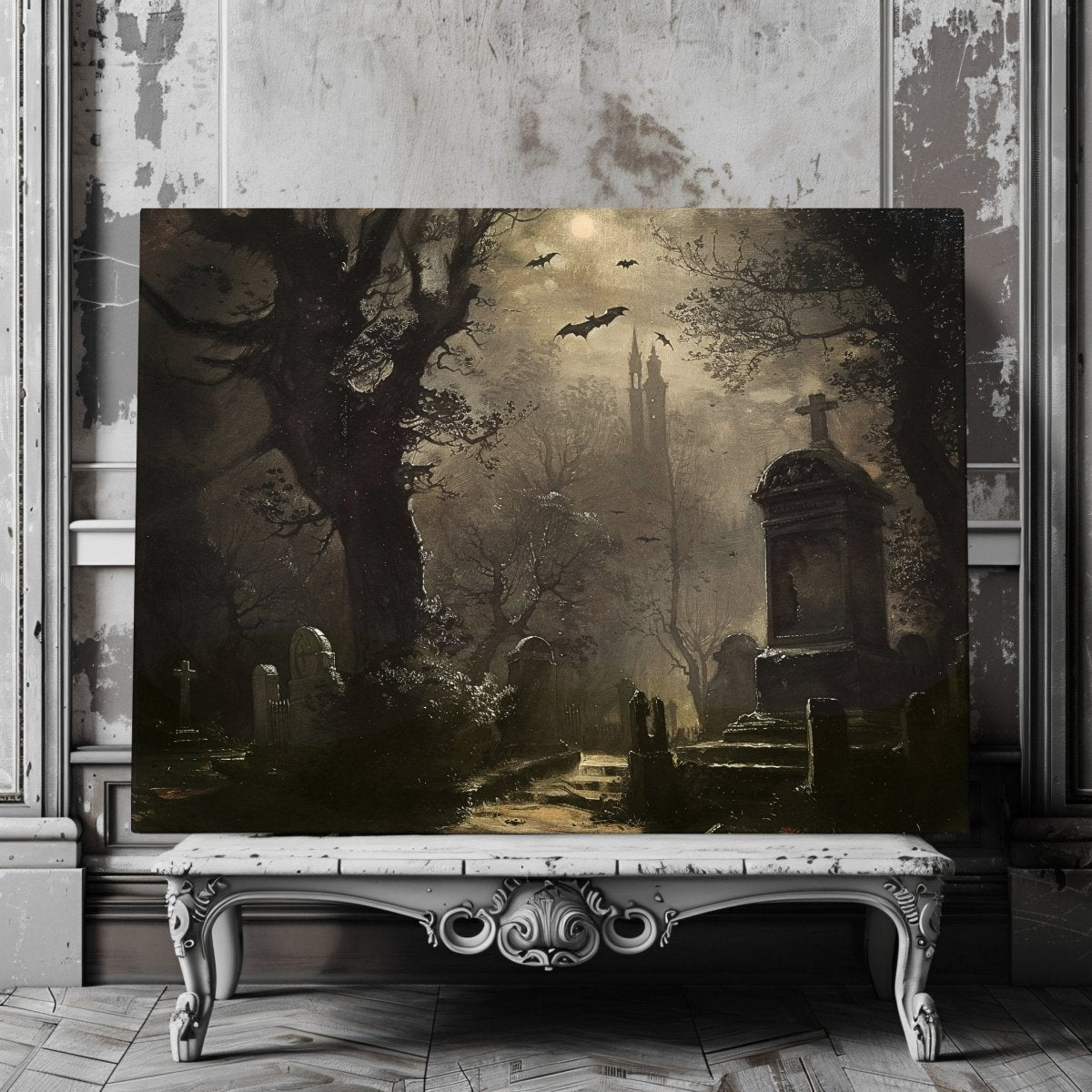 Haunted Cemetery Canvas Print - Spooky Season Decor, Gothic Wall Art - Everything Pixel