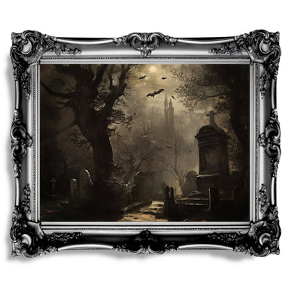 Haunted Cemetery Wall Art Print - Spooky Season Decor, Gothic Wall Art - Everything Pixel