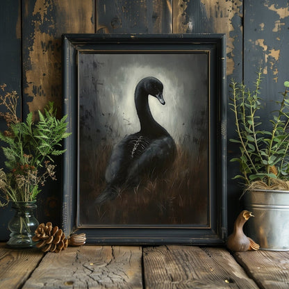 Haunting Black Swan Wall Art Print – Gothic Surrealism with Ethereal and Skeletal Details - Everything Pixel