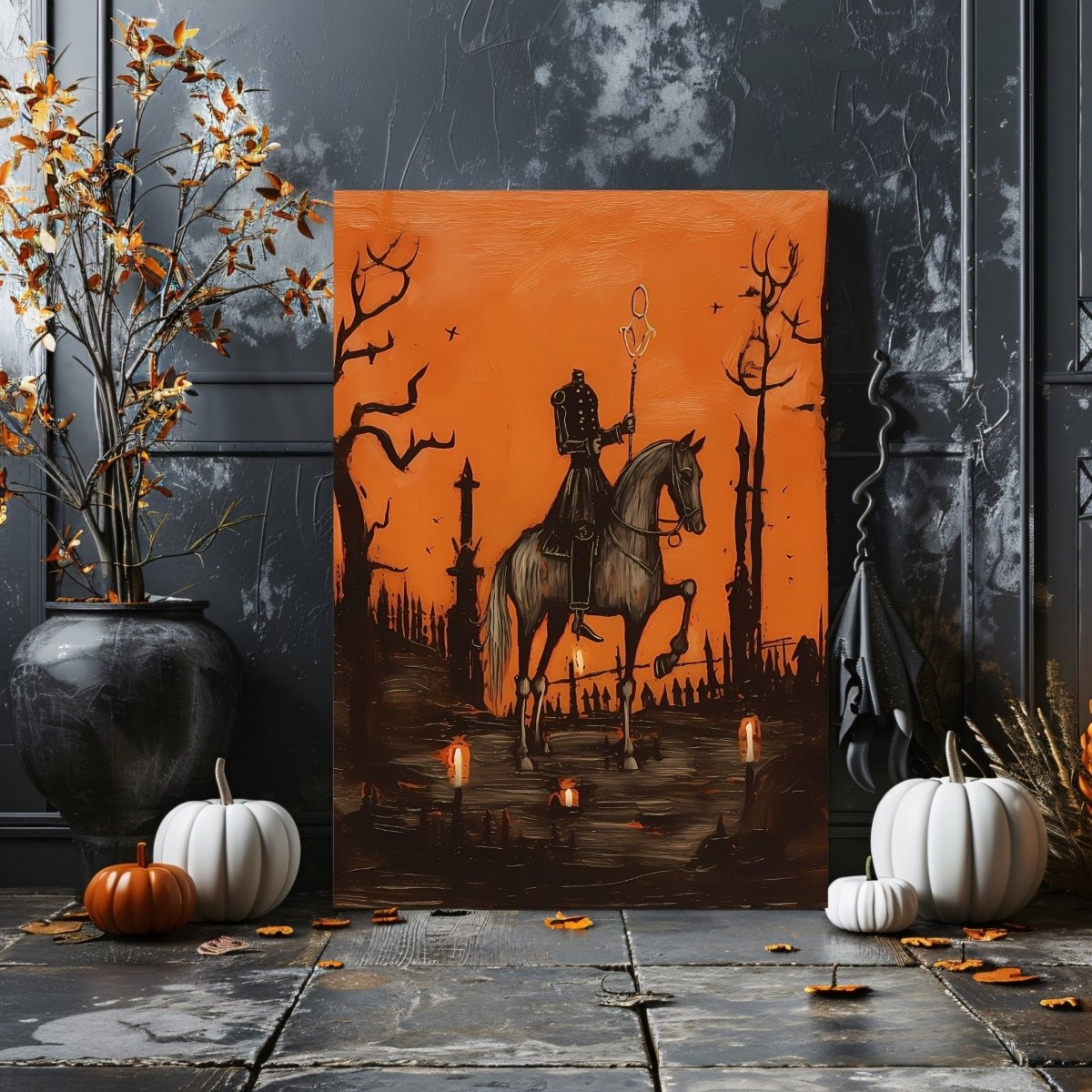 Headless Horseman Canvas Print - Gothic Folklore, Spooky Halloween Decor, Sleepy Hollow Art - Everything Pixel