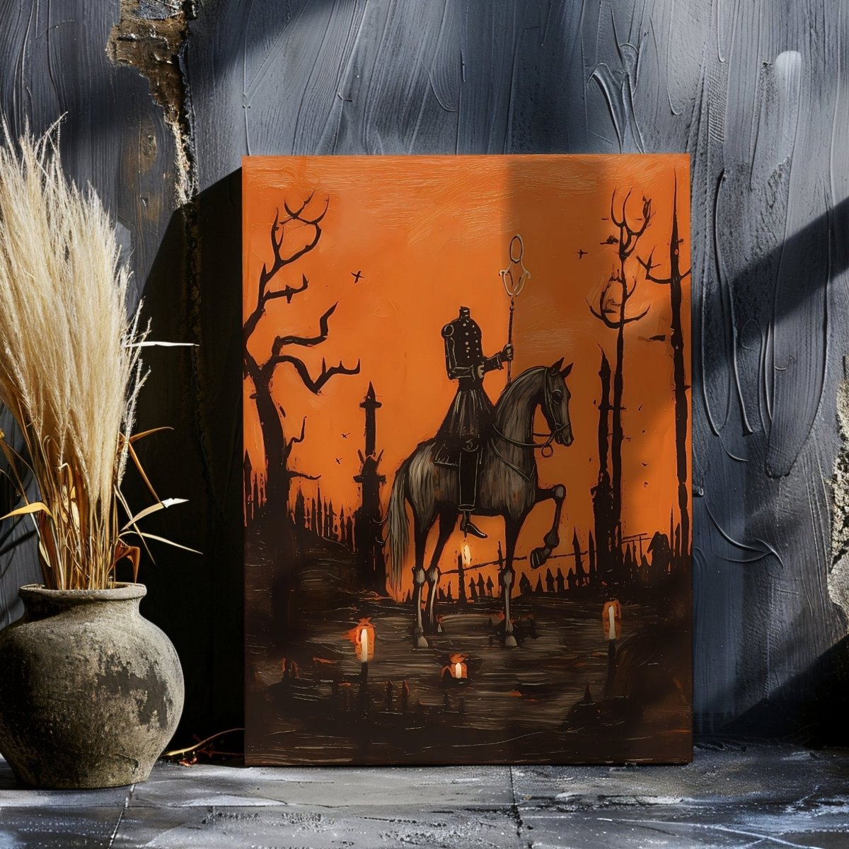 Headless Horseman Canvas Print - Gothic Folklore, Spooky Halloween Decor, Sleepy Hollow Art - Everything Pixel