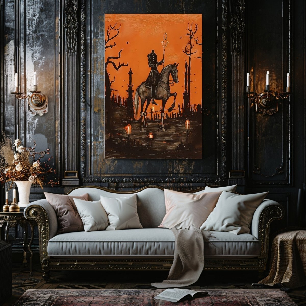 Headless Horseman Canvas Print - Gothic Folklore, Spooky Halloween Decor, Sleepy Hollow Art - Everything Pixel