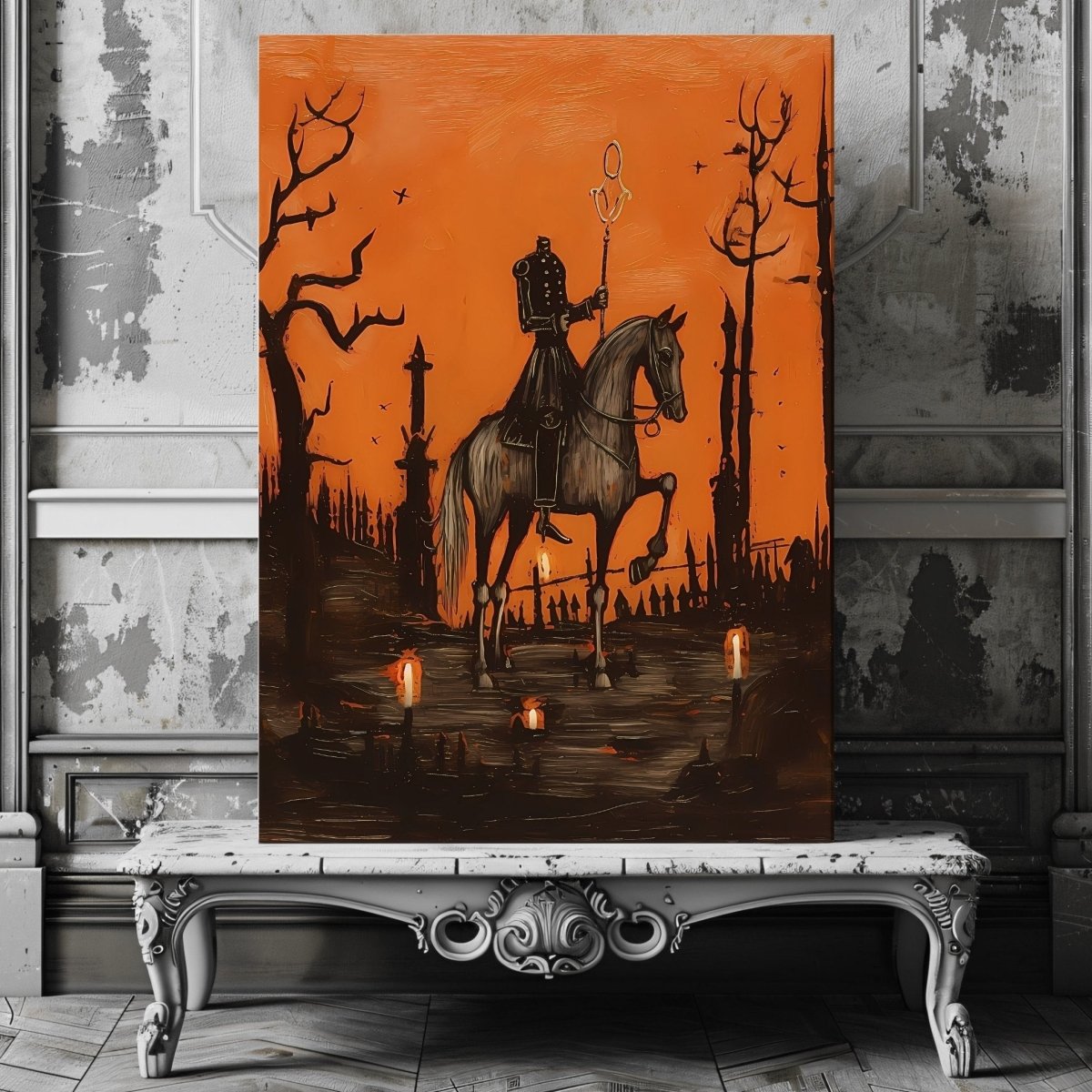 Headless Horseman Canvas Print - Gothic Folklore, Spooky Halloween Decor, Sleepy Hollow Art - Everything Pixel