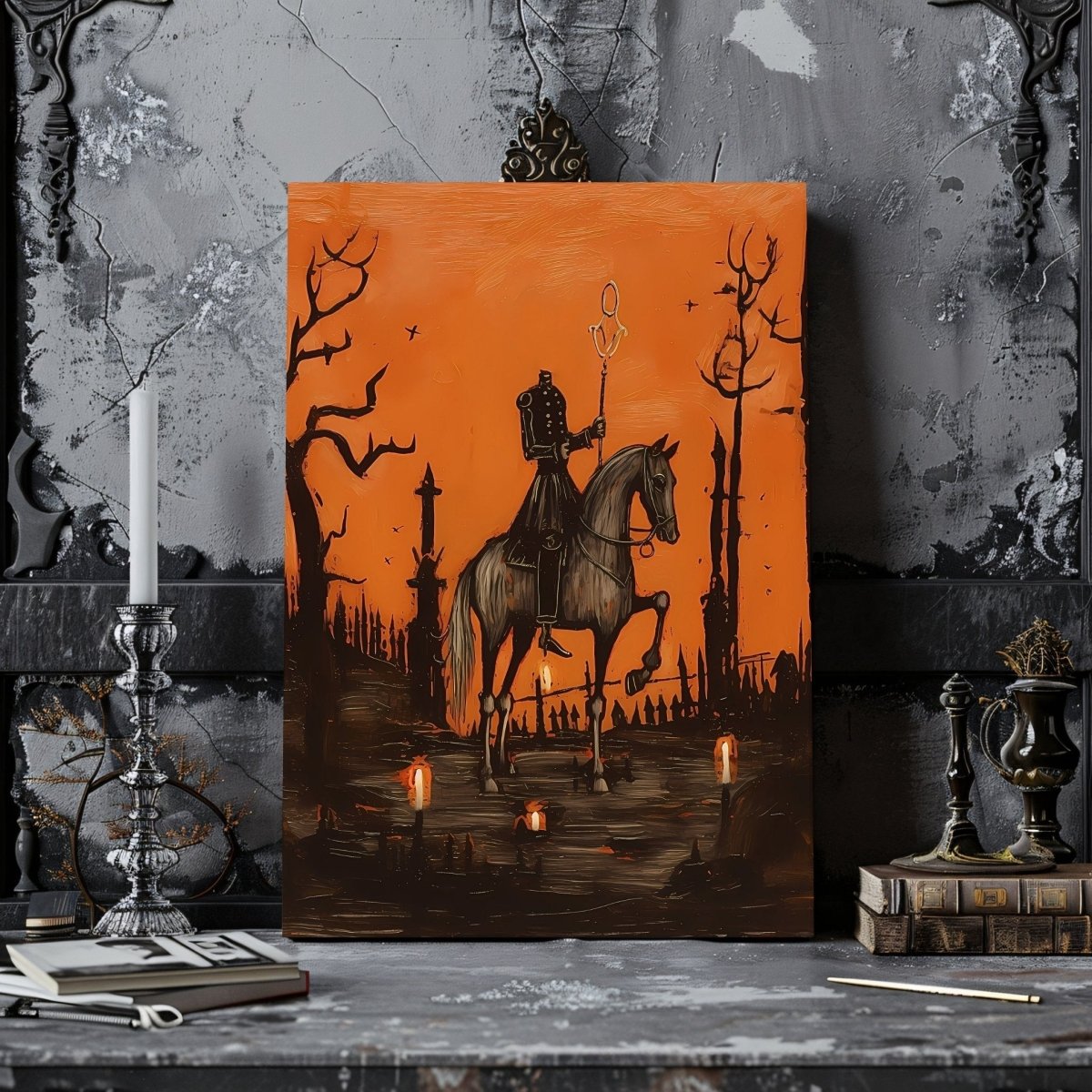 Headless Horseman Canvas Print - Gothic Folklore, Spooky Halloween Decor, Sleepy Hollow Art - Everything Pixel