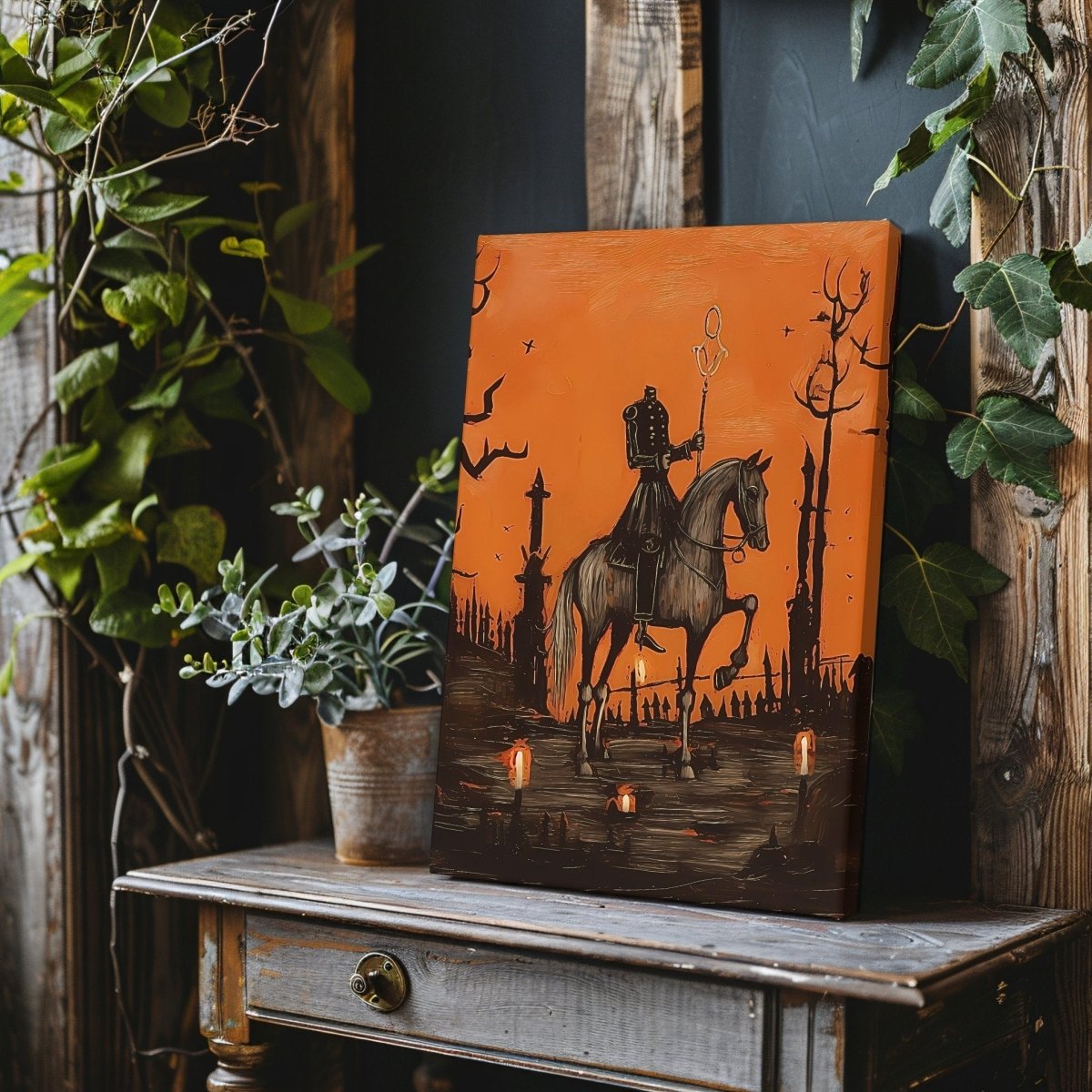 Headless Horseman Canvas Print - Gothic Folklore, Spooky Halloween Decor, Sleepy Hollow Art - Everything Pixel